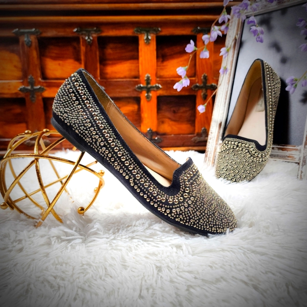Olsenboye Black and Gold Studded Flats Size 7.5